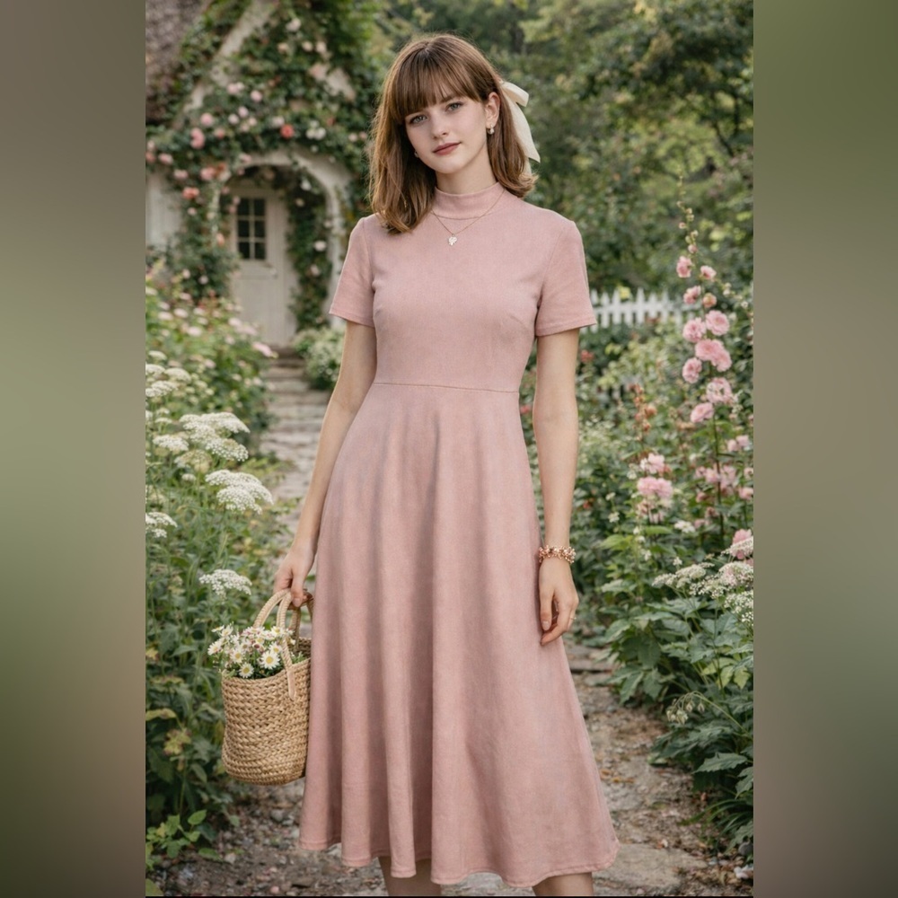 SHEIN Women's Pink Mauve Short Sleeve Sweetheart Maxi Dress Size Small